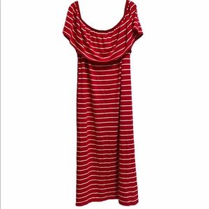 Westport Dress Barn Red Striped Ruffle Maxi Dress